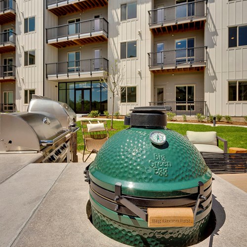 View of outdoor kitchen and the Big Green Egg